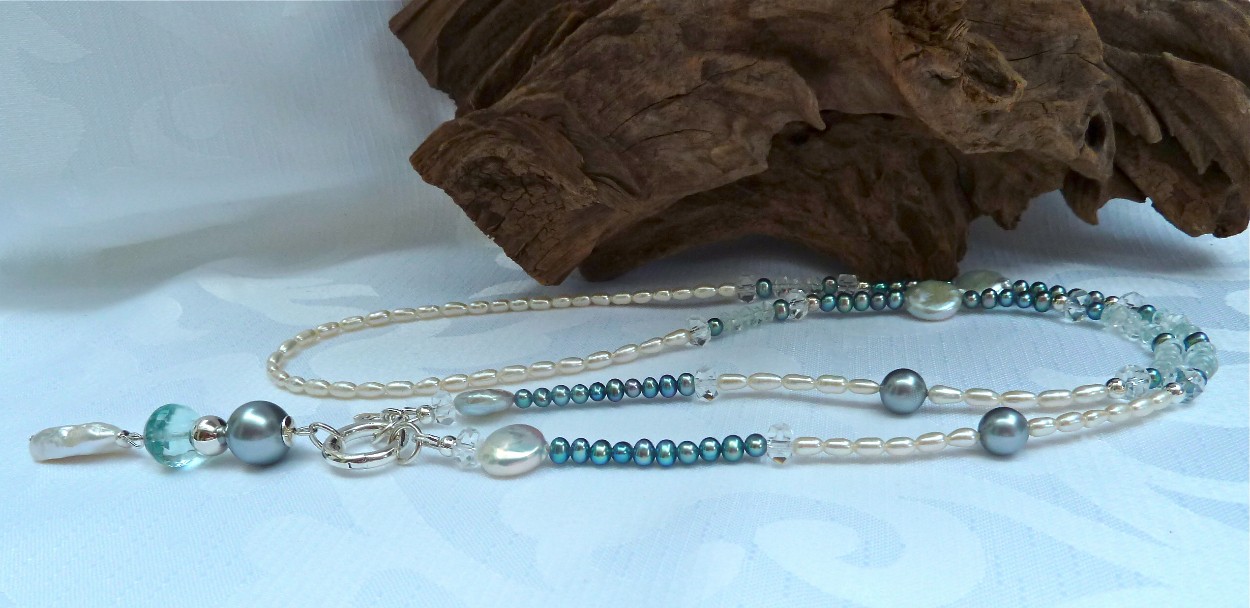 Parelketting met Aquamarijn