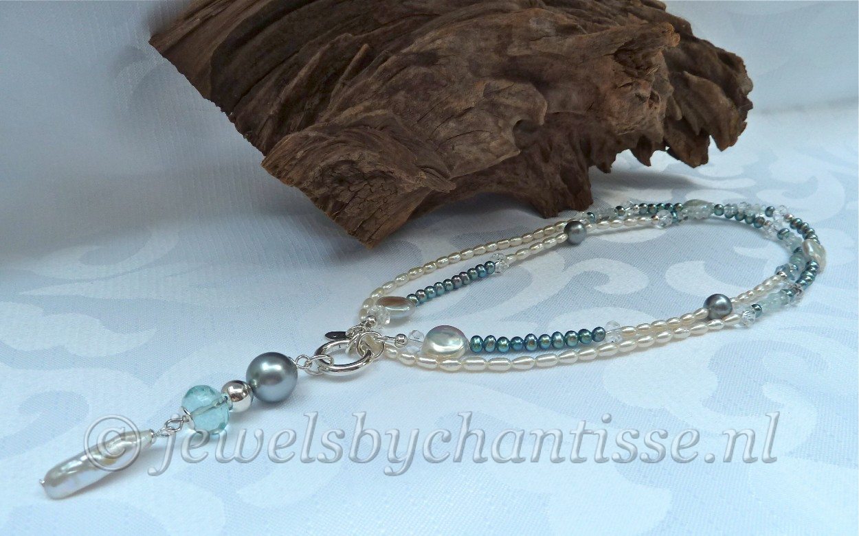 Parelketting met Aquamarijn