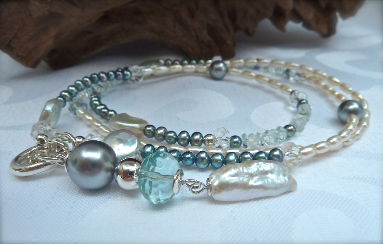 Parelketting met Aquamarijn