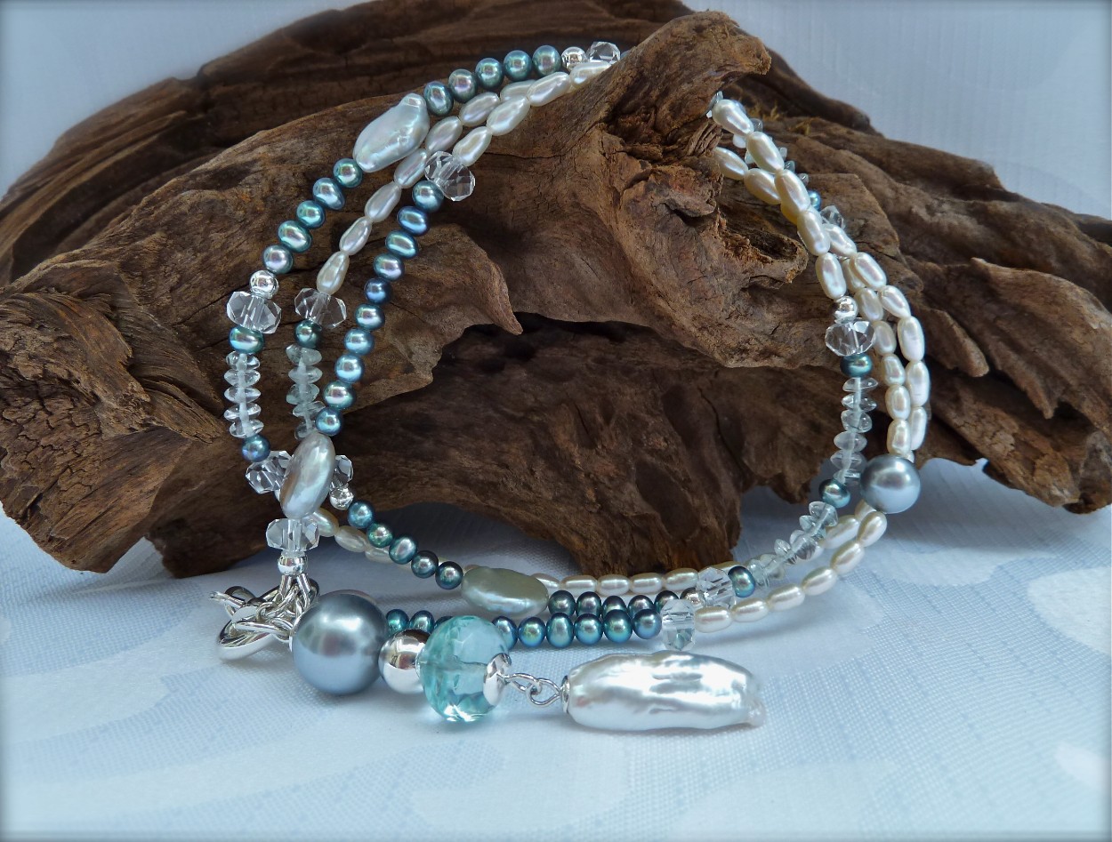 Parelketting met Aquamarijn