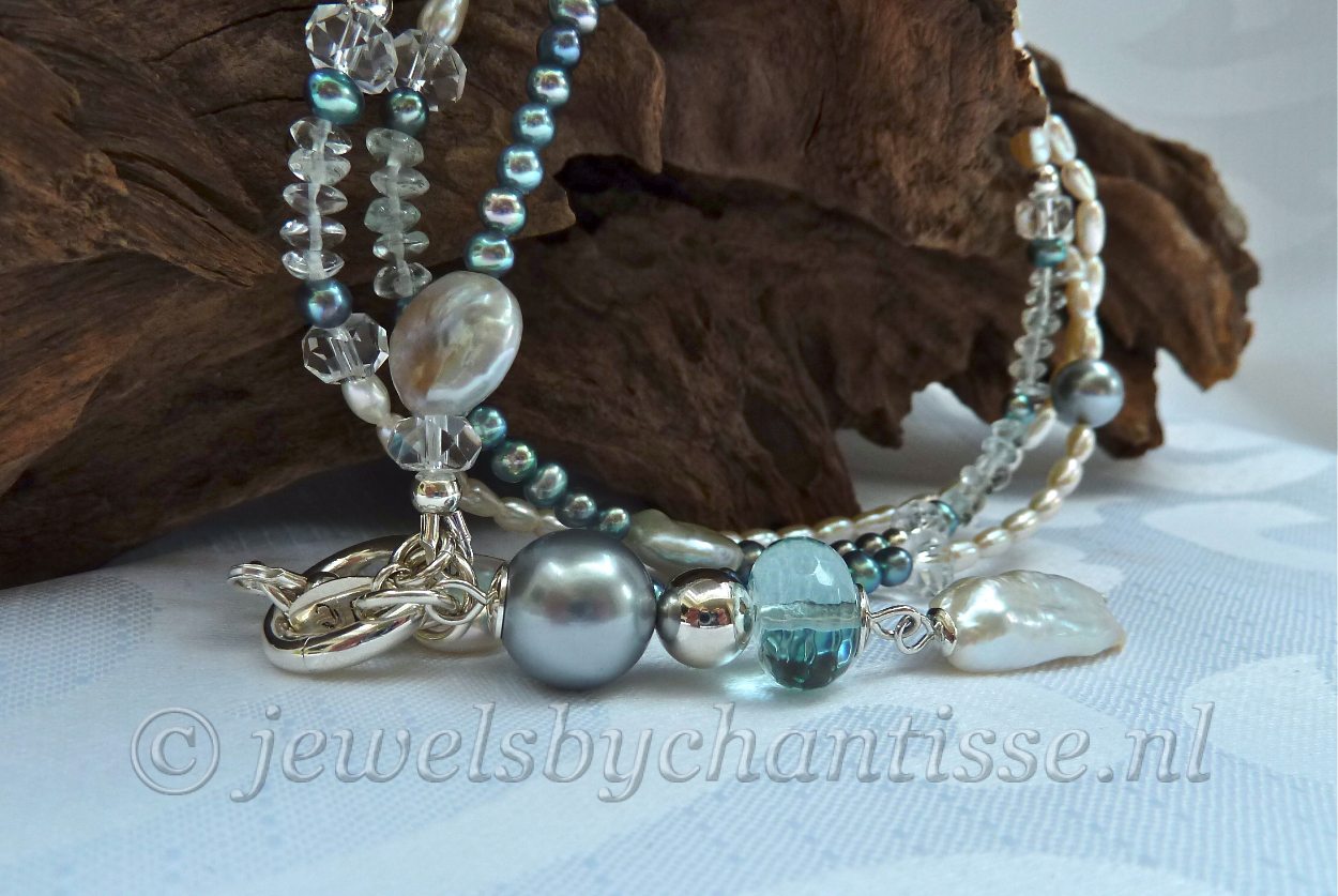 Parelketting met Aquamarijn