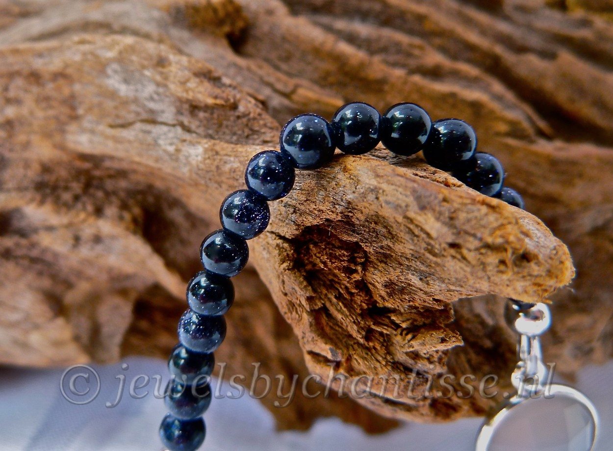 Blauwe Goudsteen Armband met Grijze Agaat 6 Blauwe Goudsteen Armband met Grijze Agaat