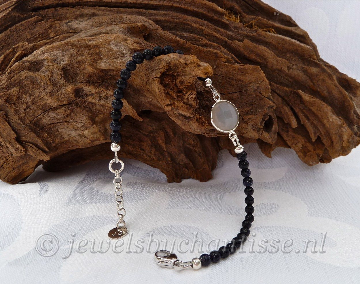 Blauwe Goudsteen Armband met Grijze Agaat 3 Blauwe Goudsteen Armband met Grijze Agaat