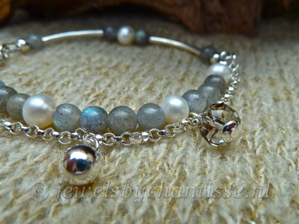 Zilveren Labradoriet Armband met Parels