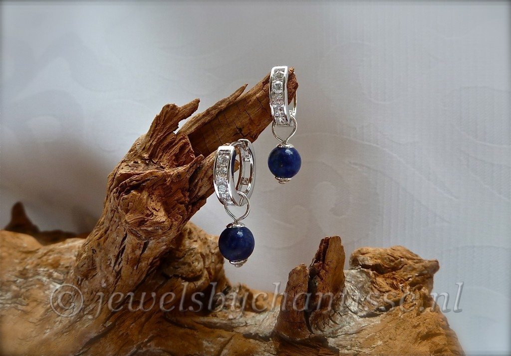 Zilveren Creolen met Zirconia en Lapis Lazuli