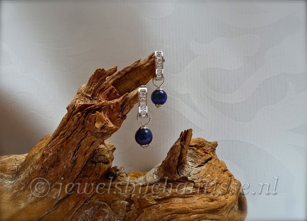 Zilveren Creolen met Zirconia en Lapis Lazuli