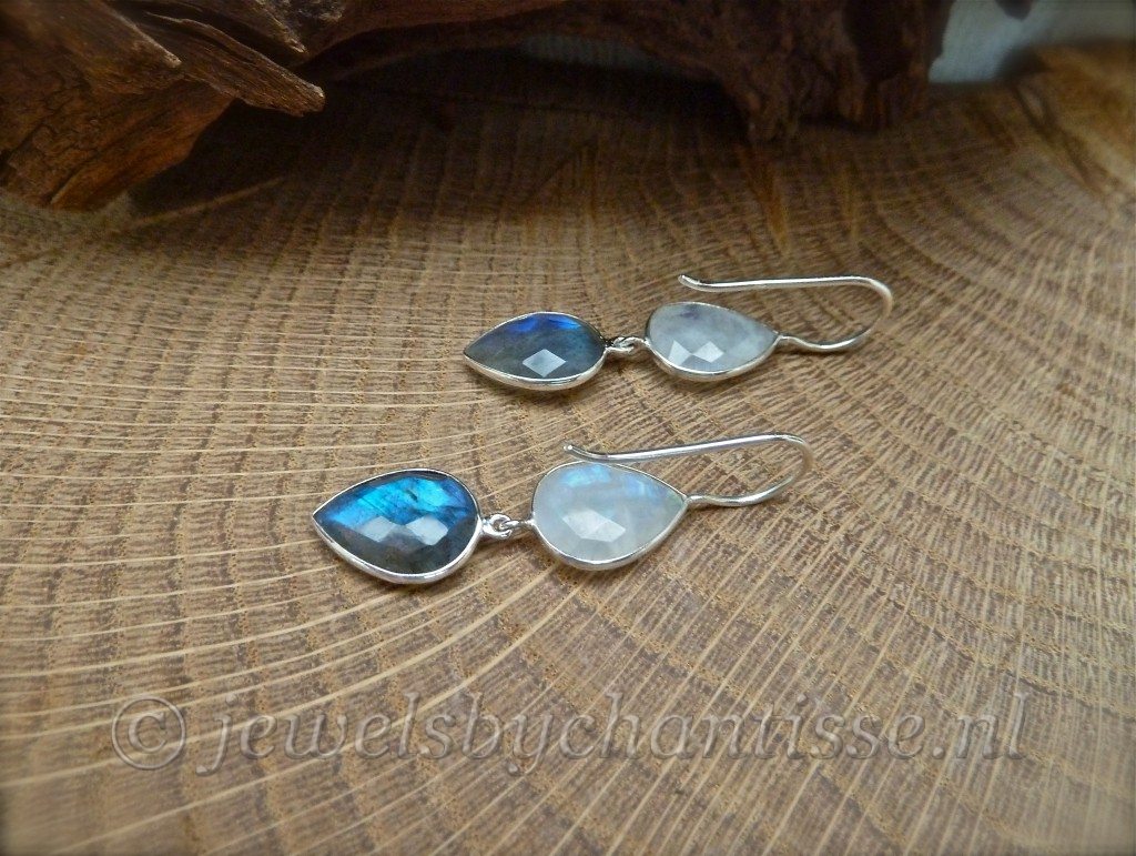 Zilveren Oorbellen met Maansteen en Labradoriet