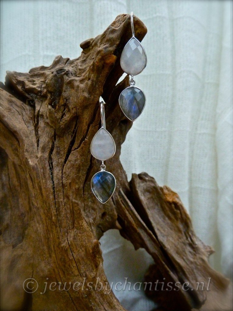 Zilveren Oorbellen met Maansteen en Labradoriet
