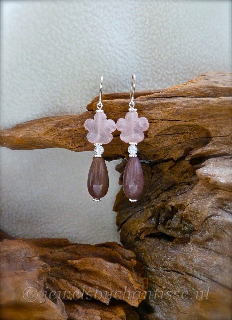 Zilveren Oorbellen met Rozenkwarts en Agaat