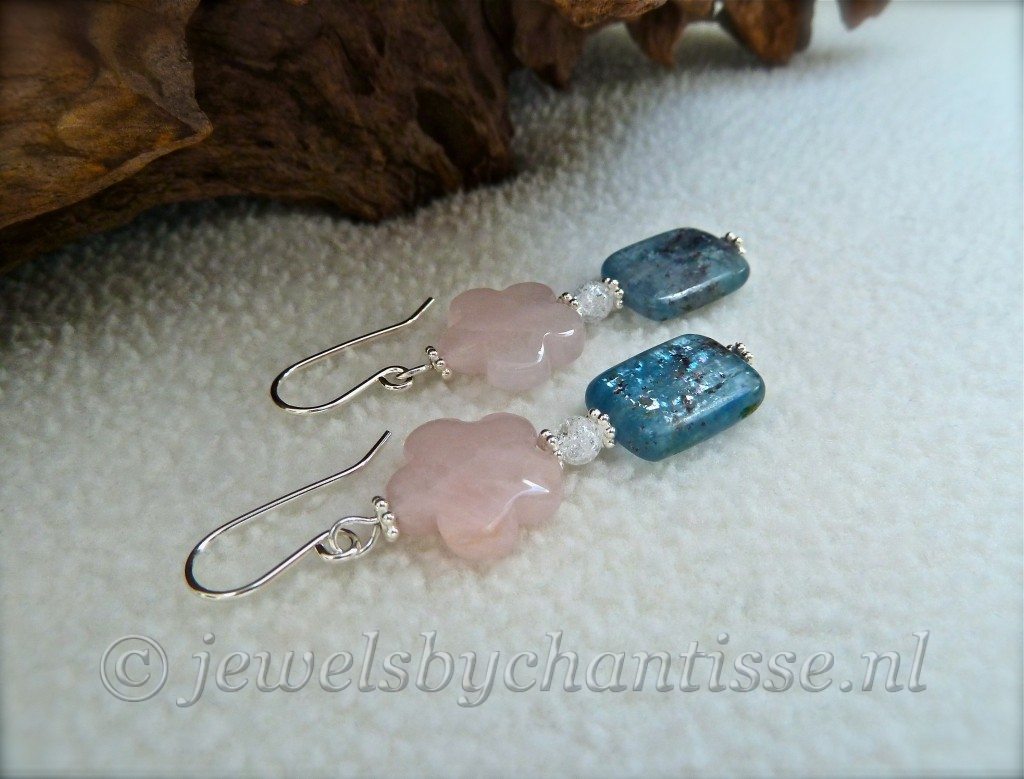 Zilveren Oorbellen met Rozenkwarts en Kyaniet