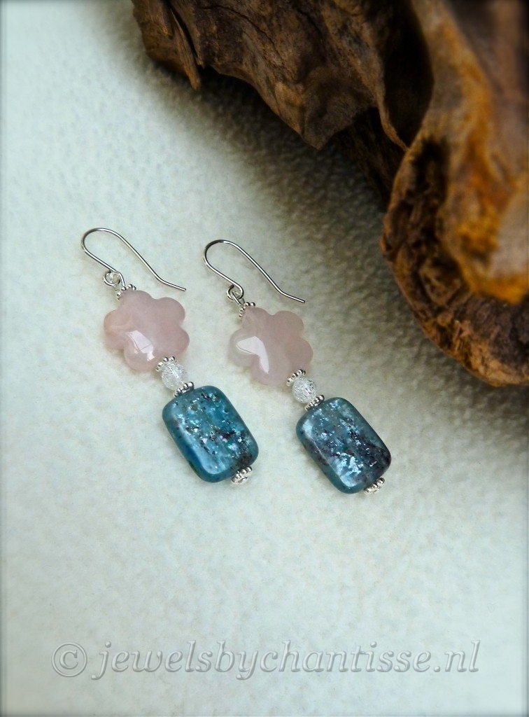 Zilveren Oorbellen met Rozenkwarts en Kyaniet