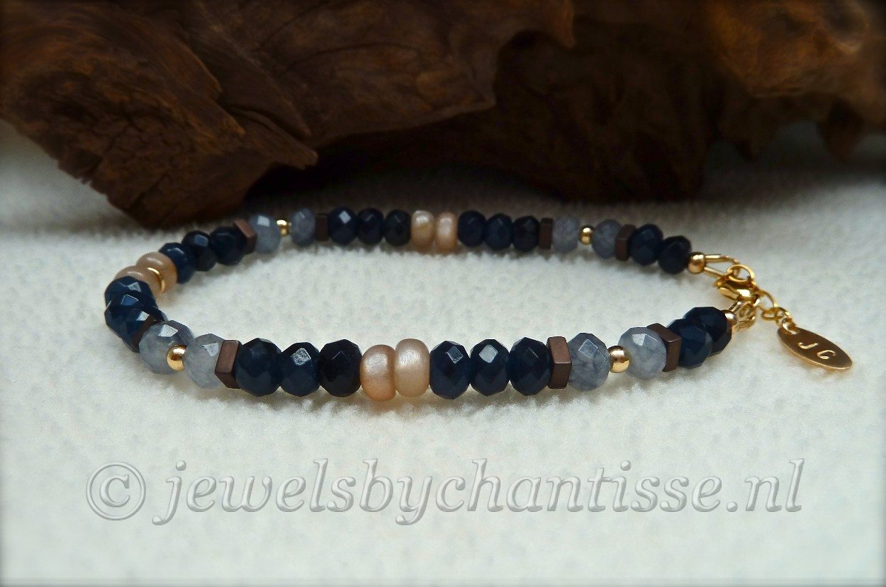 Goldfilled Armband met Agaat en Maansteen