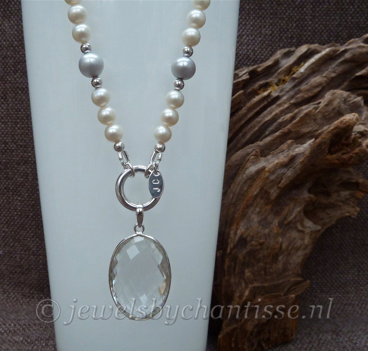 Parelcollier met Bergkristal Pendant