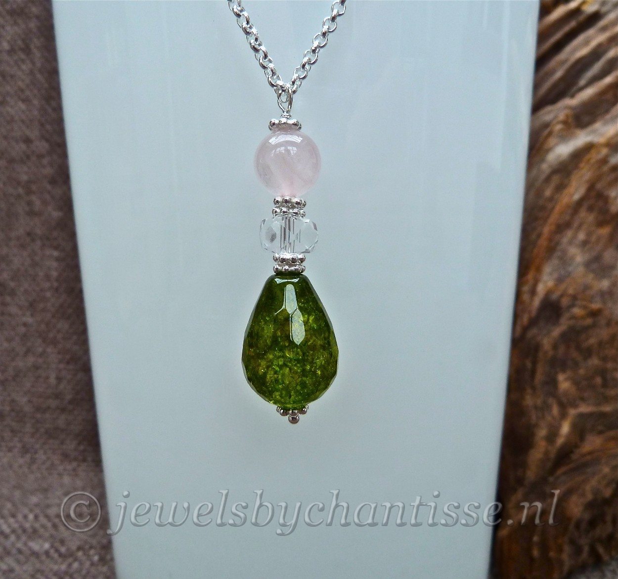 Zilveren Ketting met Olijf Kristal 5 Zilveren Ketting met Olijf Kristal