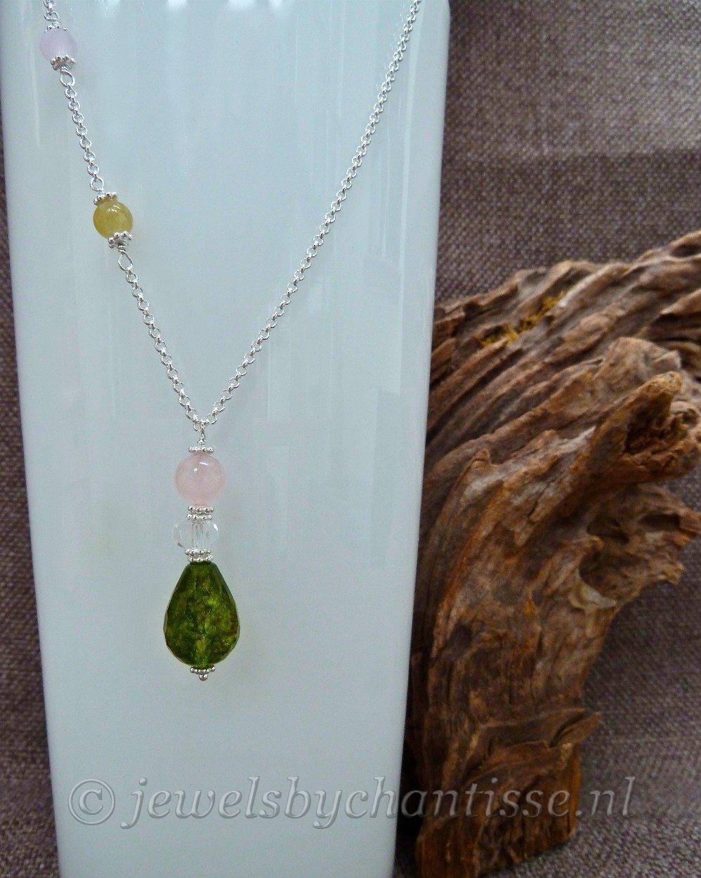 Zilveren Ketting met Olijf Kristal 4 Zilveren Ketting met Olijf Kristal