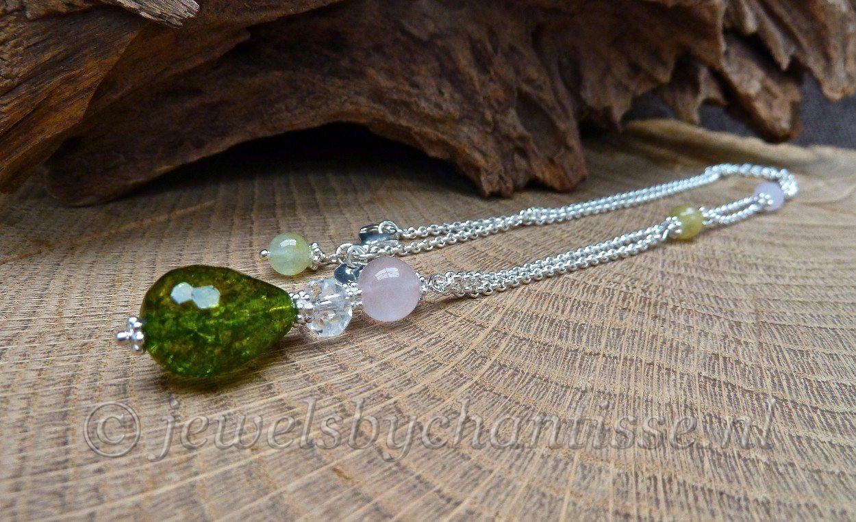 Zilveren Ketting met Olijf Kristal 3 Zilveren Ketting met Olijf Kristal