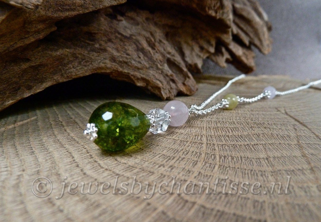 Zilveren Ketting met Olijf Kristal 2 Zilveren Ketting met Olijf Kristal