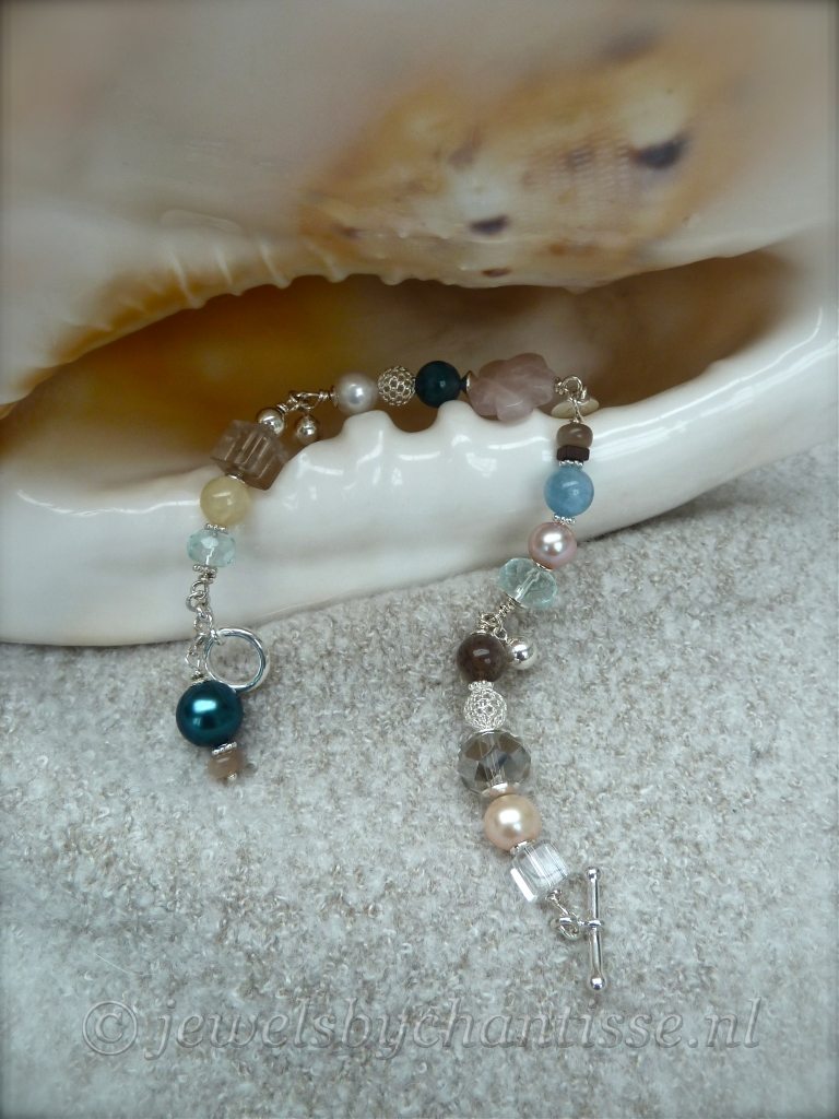 Zilveren Armband met Parels en Edelstenen 8 Zilveren Armband met Parels en Edelstenen