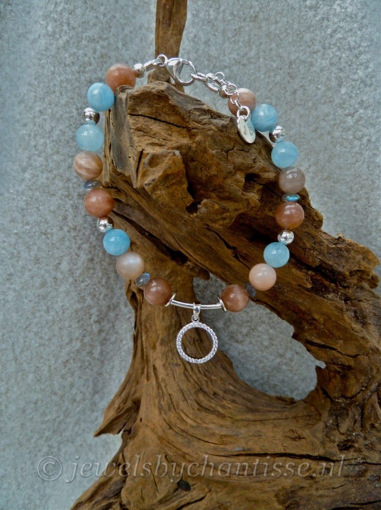 Zilveren Armband met Zonnesteen en Aquamarijn 3 Zilveren Armband met Zonnesteen en Aquamarijn