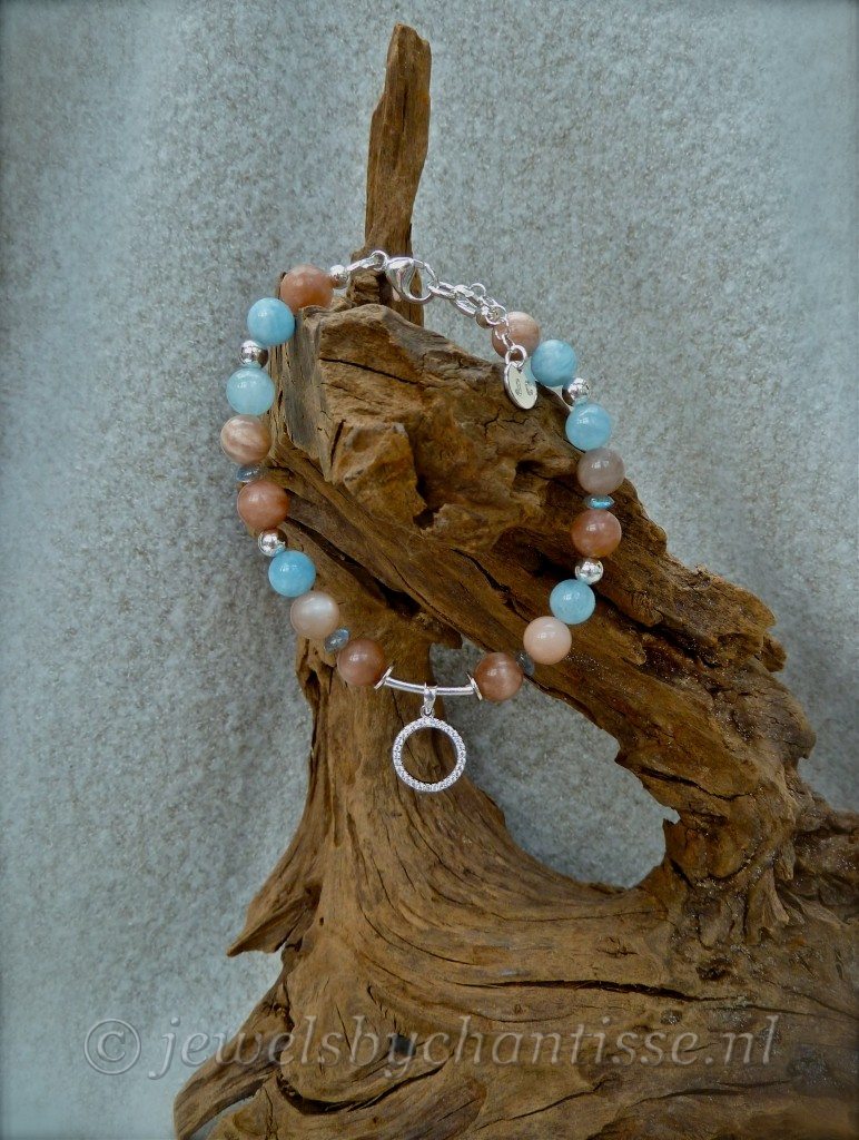 Zilveren Armband met Zonnesteen en Aquamarijn 2 Zilveren Armband met Zonnesteen en Aquamarijn