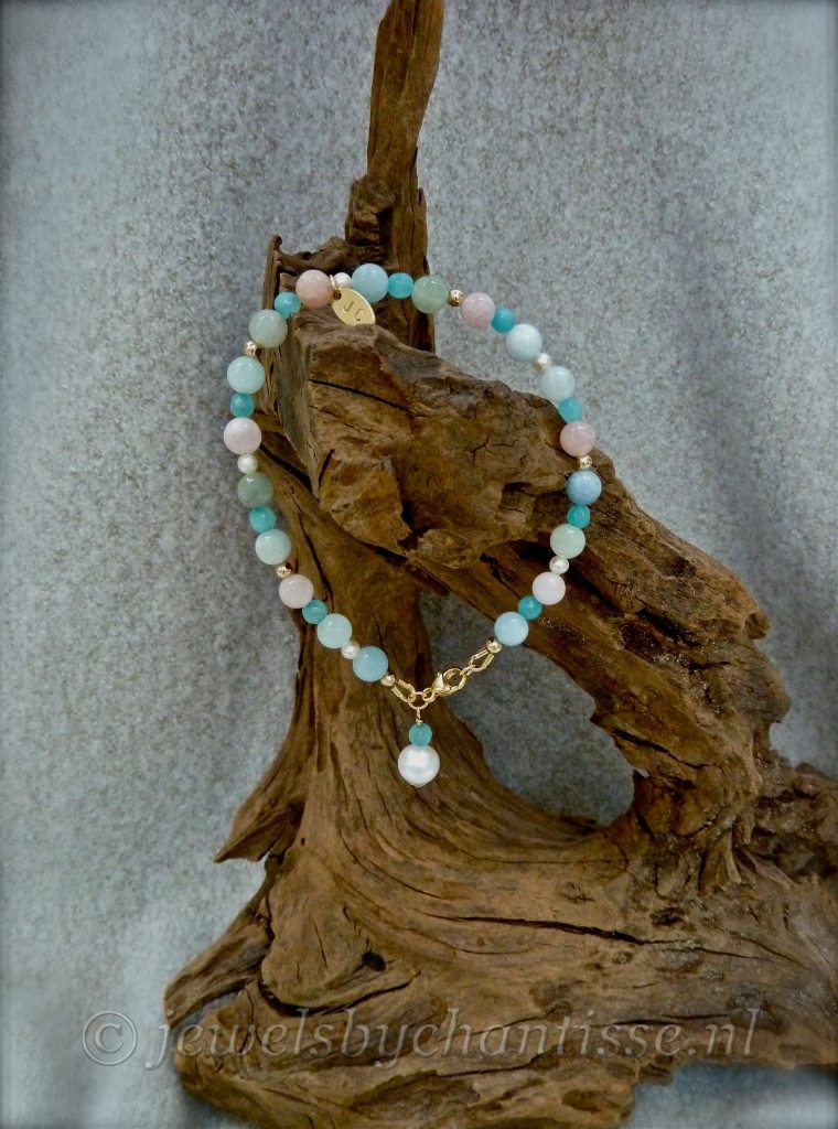 Goldfilled Armband met Beryl en Amazoniet 4 Goldfilled Armband met Beryl en Amazoniet