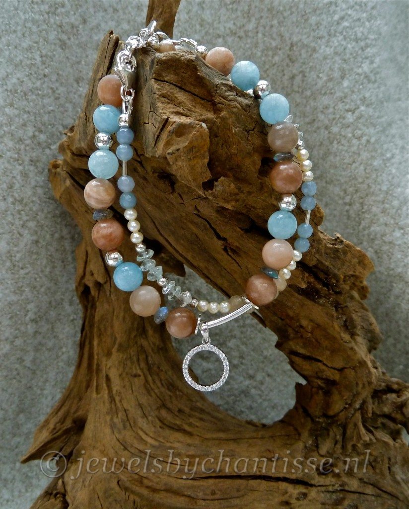 Zilveren Armband met Zonnesteen en Aquamarijn 10 Zilveren Armband met Zonnesteen en Aquamarijn