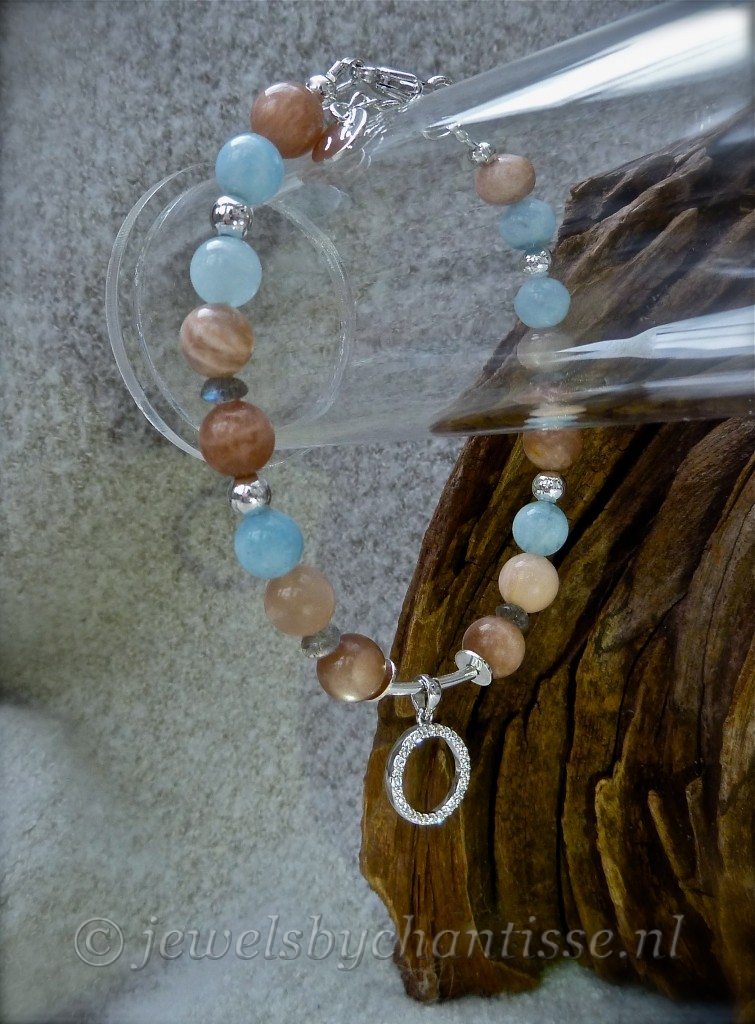 Zilveren Armband met Zonnesteen en Aquamarijn 4 Zilveren Armband met Zonnesteen en Aquamarijn