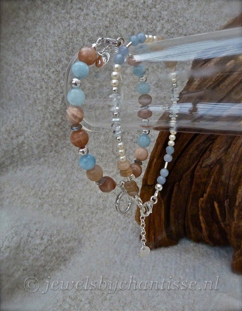 Zilveren Armband met Maansteen, Aquamarijn, Agaat en Parels 7 Zilveren Armband met Maansteen, Aquamarijn, Agaat en Parels