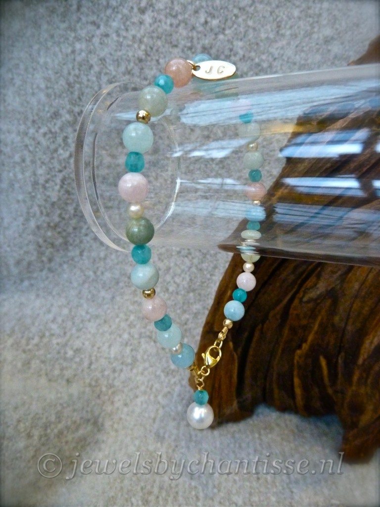 Goldfilled Armband met Beryl en Amazoniet 2 Goldfilled Armband met Beryl en Amazoniet