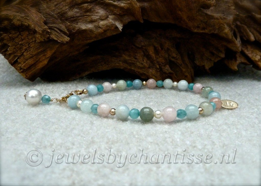 Goldfilled Armband met Beryl en Amazoniet 3 Goldfilled Armband met Beryl en Amazoniet