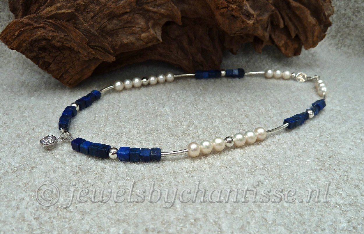 Zilveren Parelcollier met Lapis Lazuli 3 Zilveren Parelcollier met Lapis Lazuli