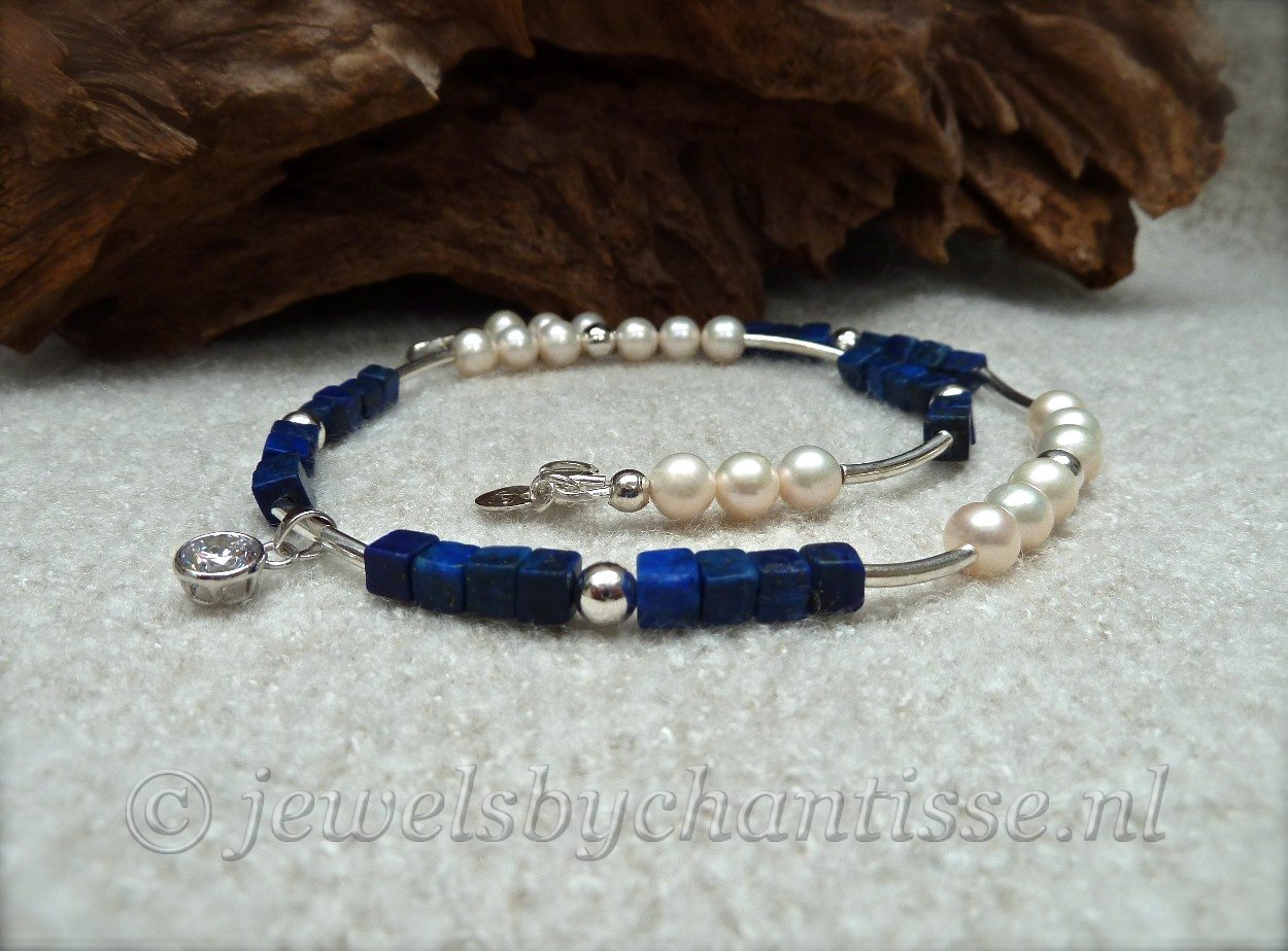 Zilveren Parelcollier met Lapis Lazuli 4 Zilveren Parelcollier met Lapis Lazuli