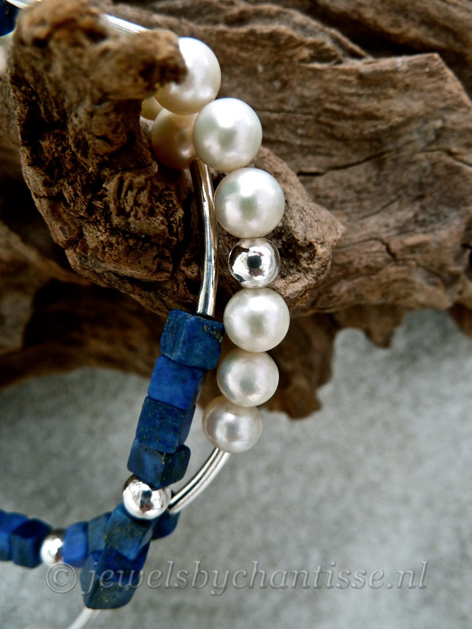 Zilveren Parelcollier met Lapis Lazuli 9 Zilveren Parelcollier met Lapis Lazuli