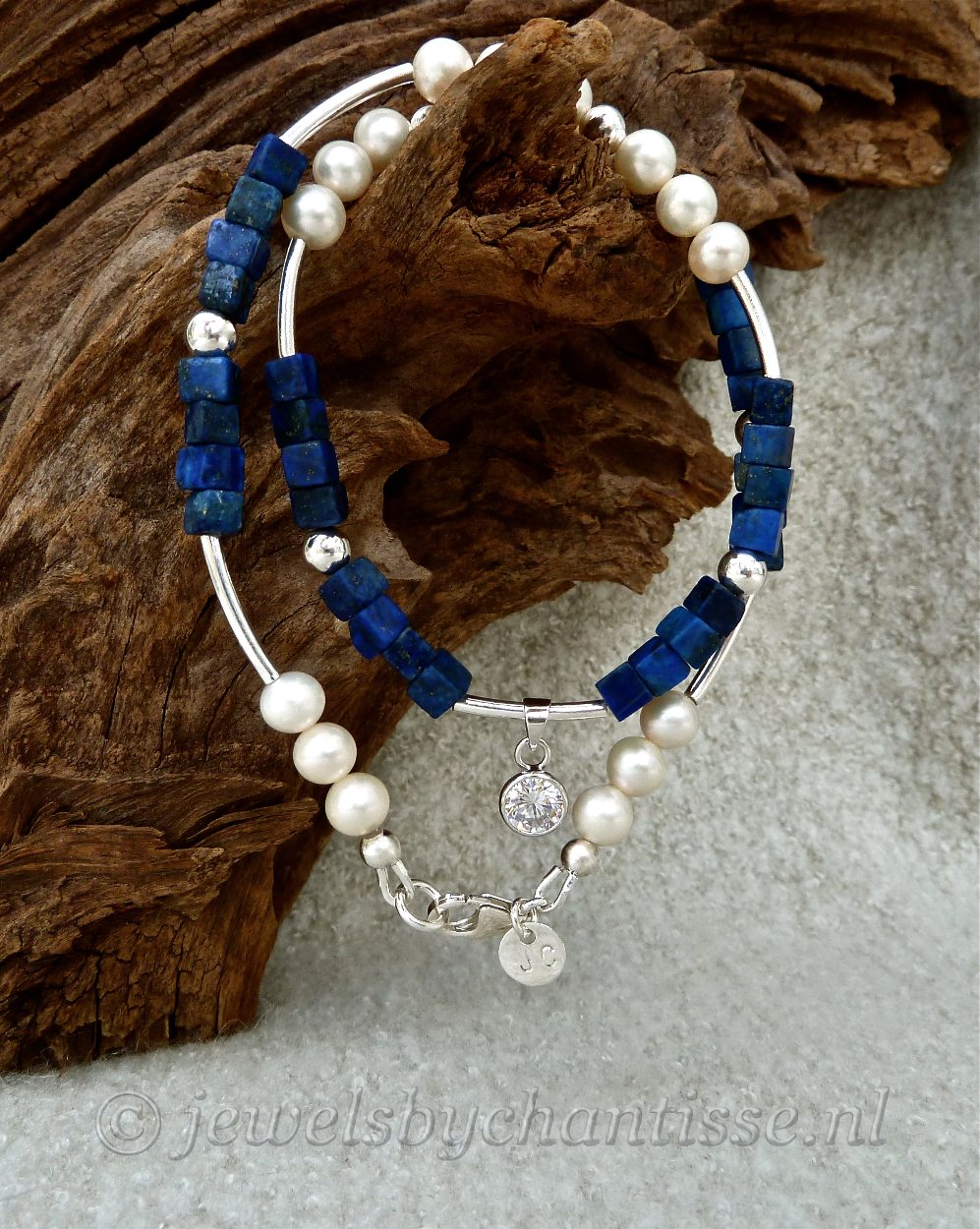 Zilveren Parelcollier met Lapis Lazuli 6 Zilveren Parelcollier met Lapis Lazuli