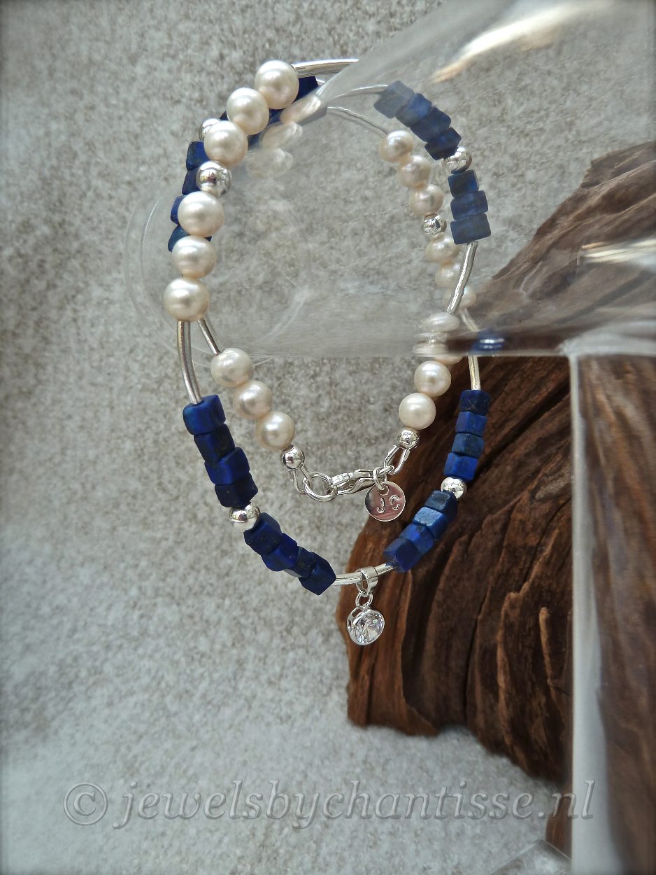 Zilveren Parelcollier met Lapis Lazuli 8 Zilveren Parelcollier met Lapis Lazuli