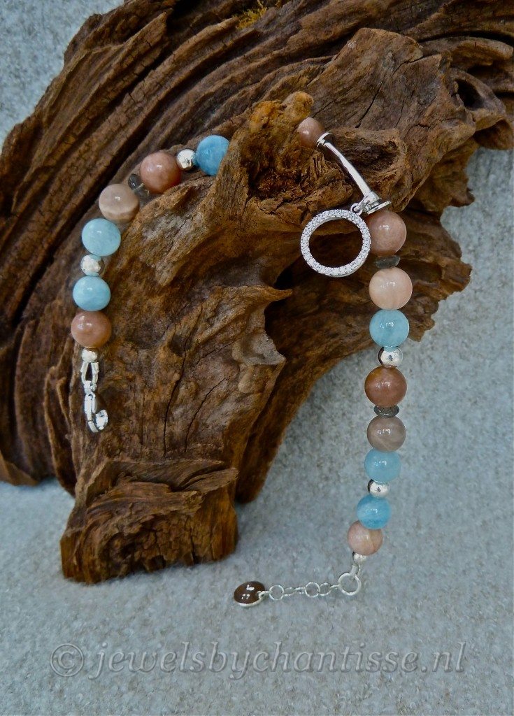 Zilveren Armband met Zonnesteen en Aquamarijn 6 Zilveren Armband met Zonnesteen en Aquamarijn