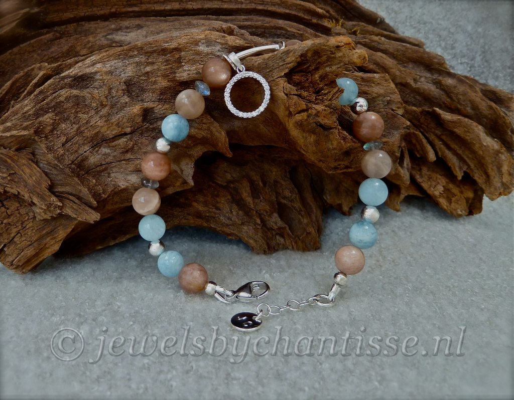 Zilveren Armband met Zonnesteen en Aquamarijn 5 Zilveren Armband met Zonnesteen en Aquamarijn