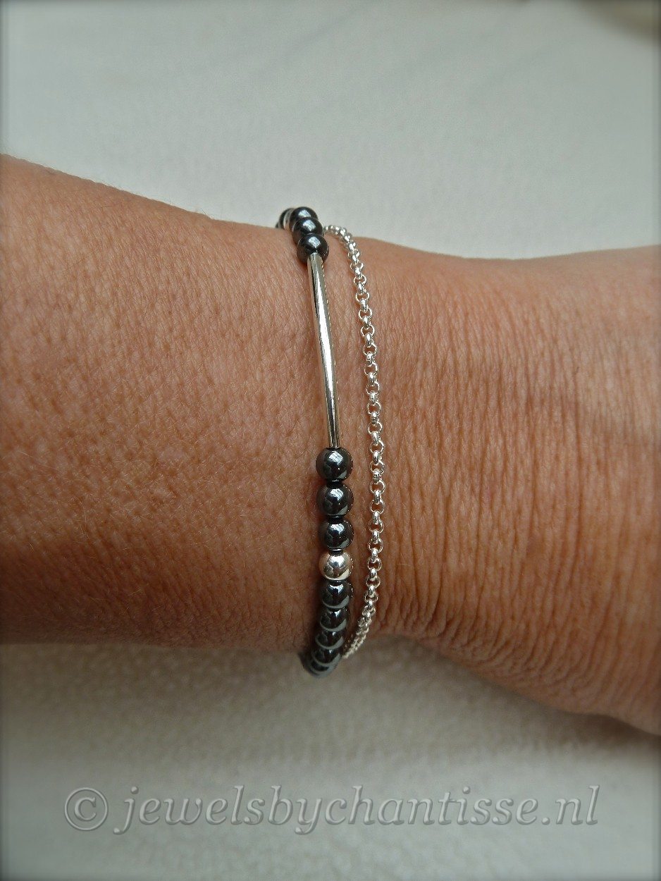 Zilveren Armband met Hematiet 3 Zilveren Armband met Hematiet
