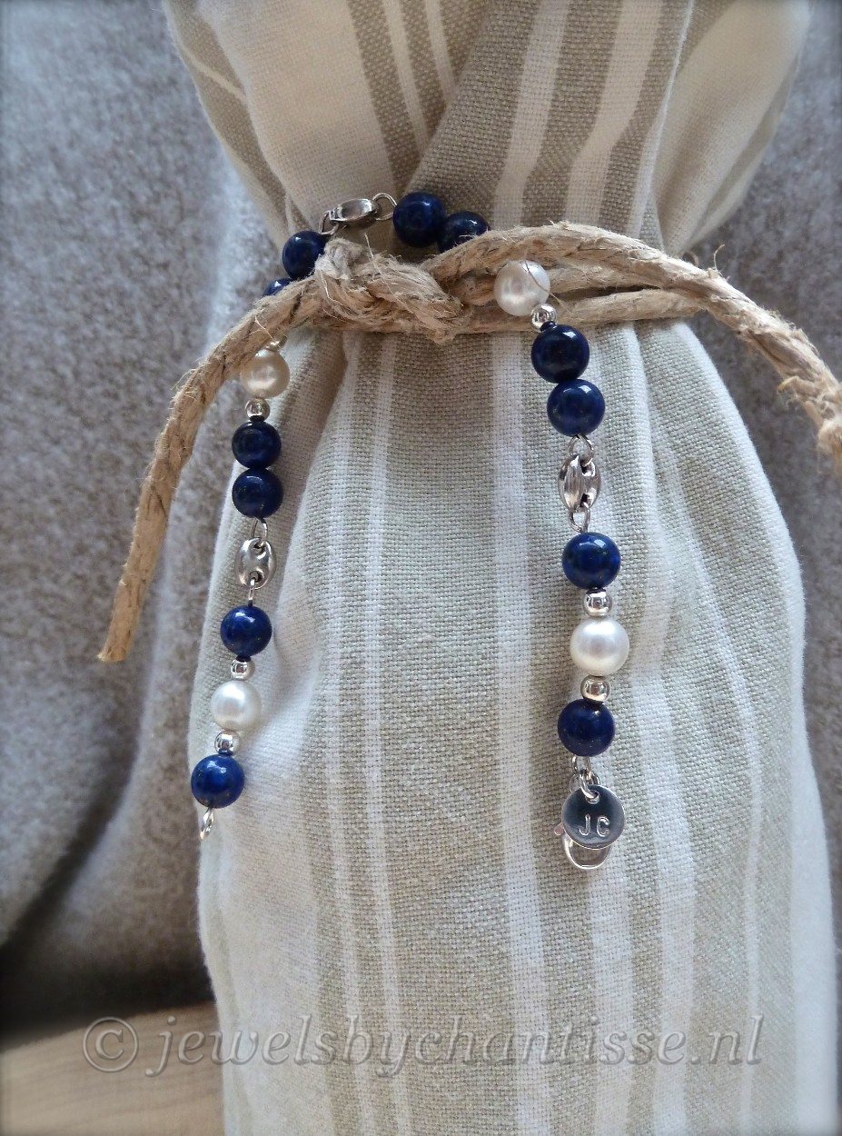 Zilveren Armband met Lapis Lazuli en Parels 5 Zilveren Armband met Lapis Lazuli en Parels