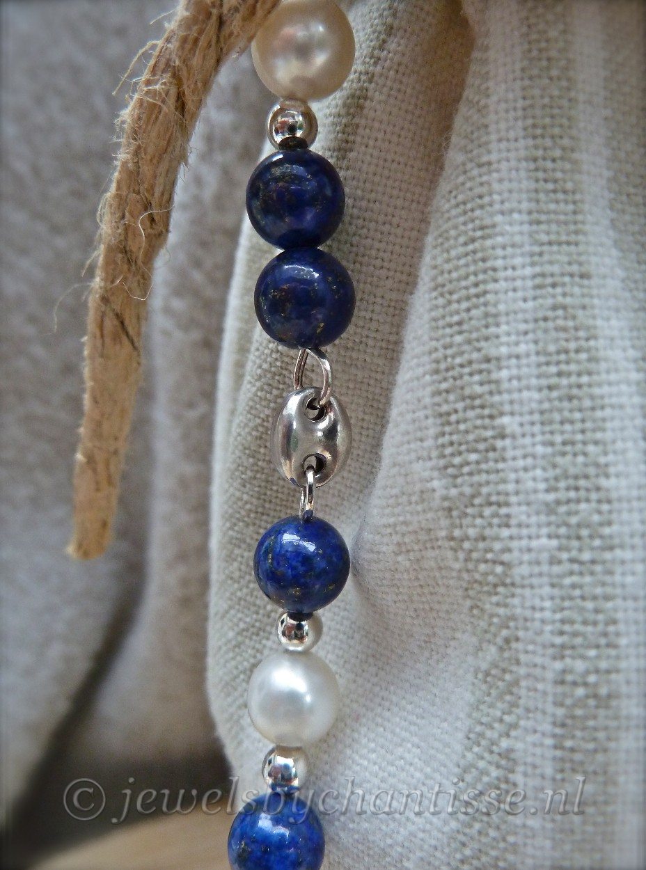 Zilveren Armband met Lapis Lazuli en Parels 8 Zilveren Armband met Lapis Lazuli en Parels