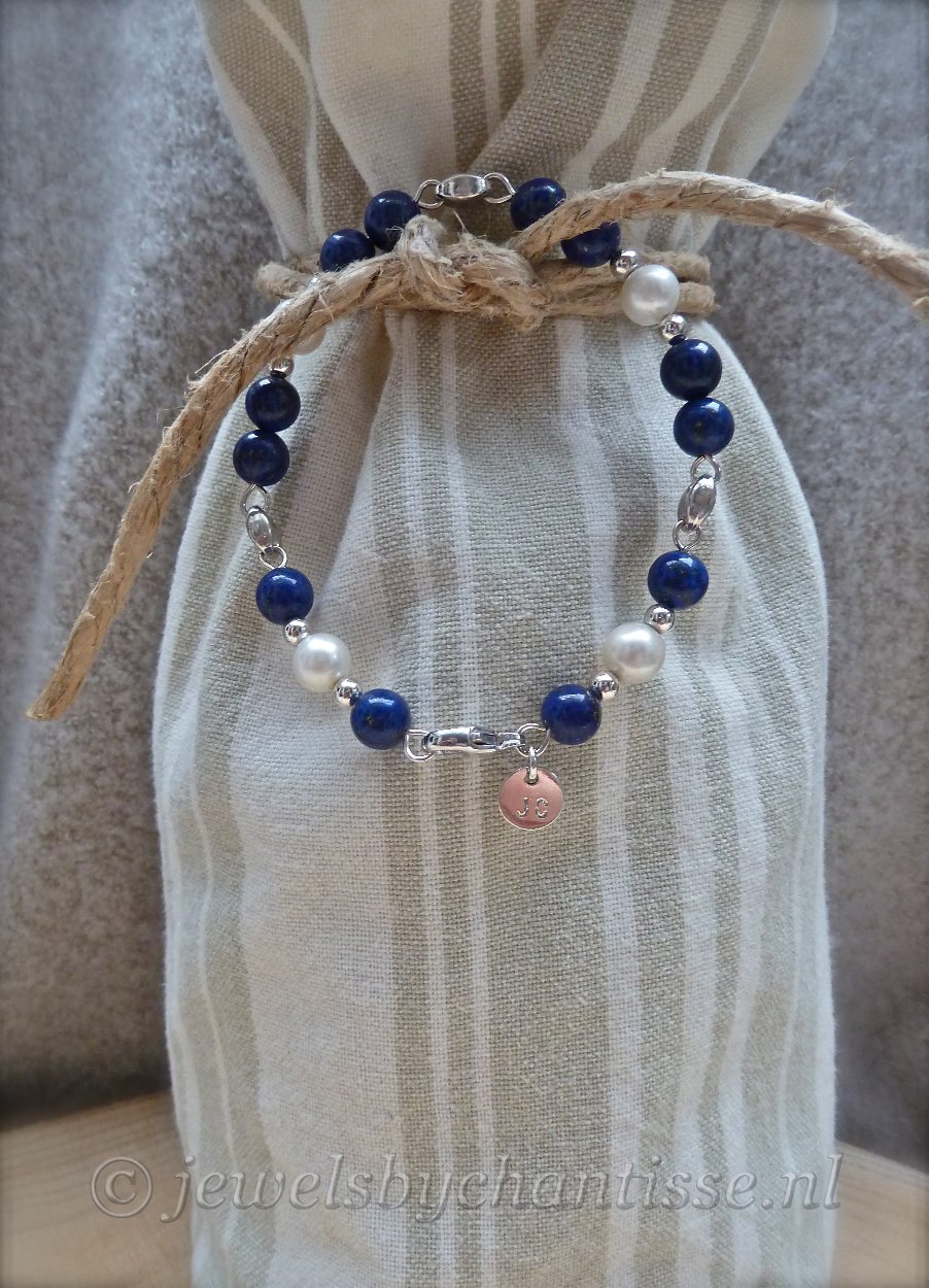 Zilveren Armband met Lapis Lazuli en Parels 6 Zilveren Armband met Lapis Lazuli en Parels