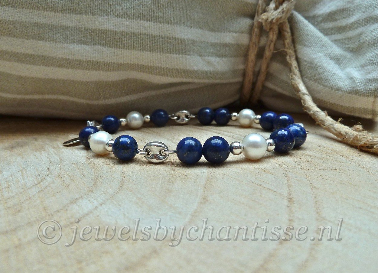 Zilveren Armband met Lapis Lazuli en Parels 2 Zilveren Armband met Lapis Lazuli en Parels