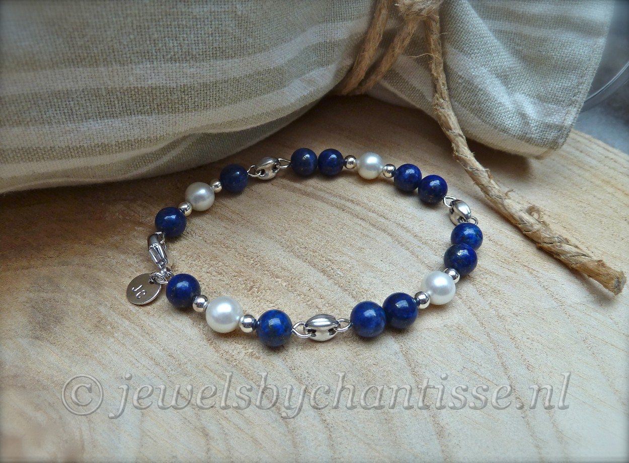 Zilveren Armband met Lapis Lazuli en Parels 7 Zilveren Armband met Lapis Lazuli en Parels