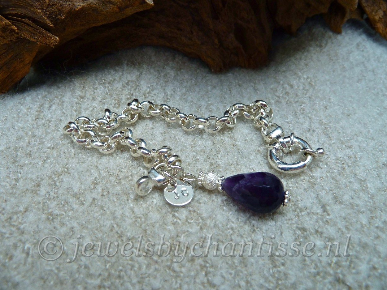 Zilveren Jasseron Armband met Amethist 6 Zilveren Jasseron Armband met Amethist