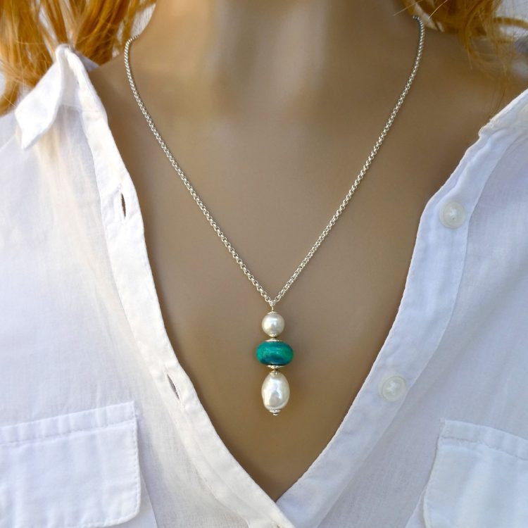 Zilveren Ketting met Parels en Chrysocolla
