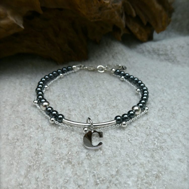 Zilveren Hematiet Armband met Letter