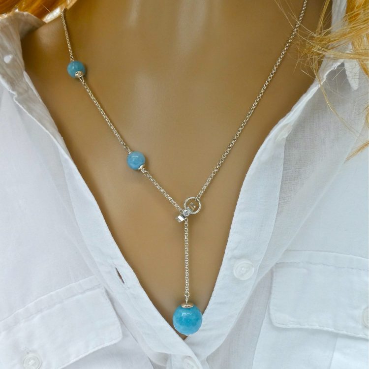 Zilveren Ketting met Aquamarijn en Zirconia
