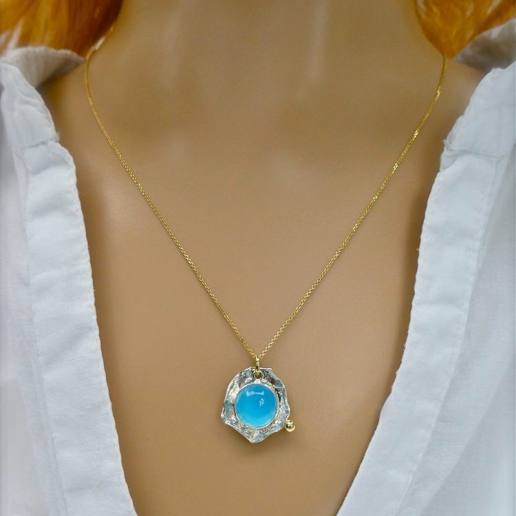 Zilveren met Goud Chalcedoon Hanger (exclusief ketting)